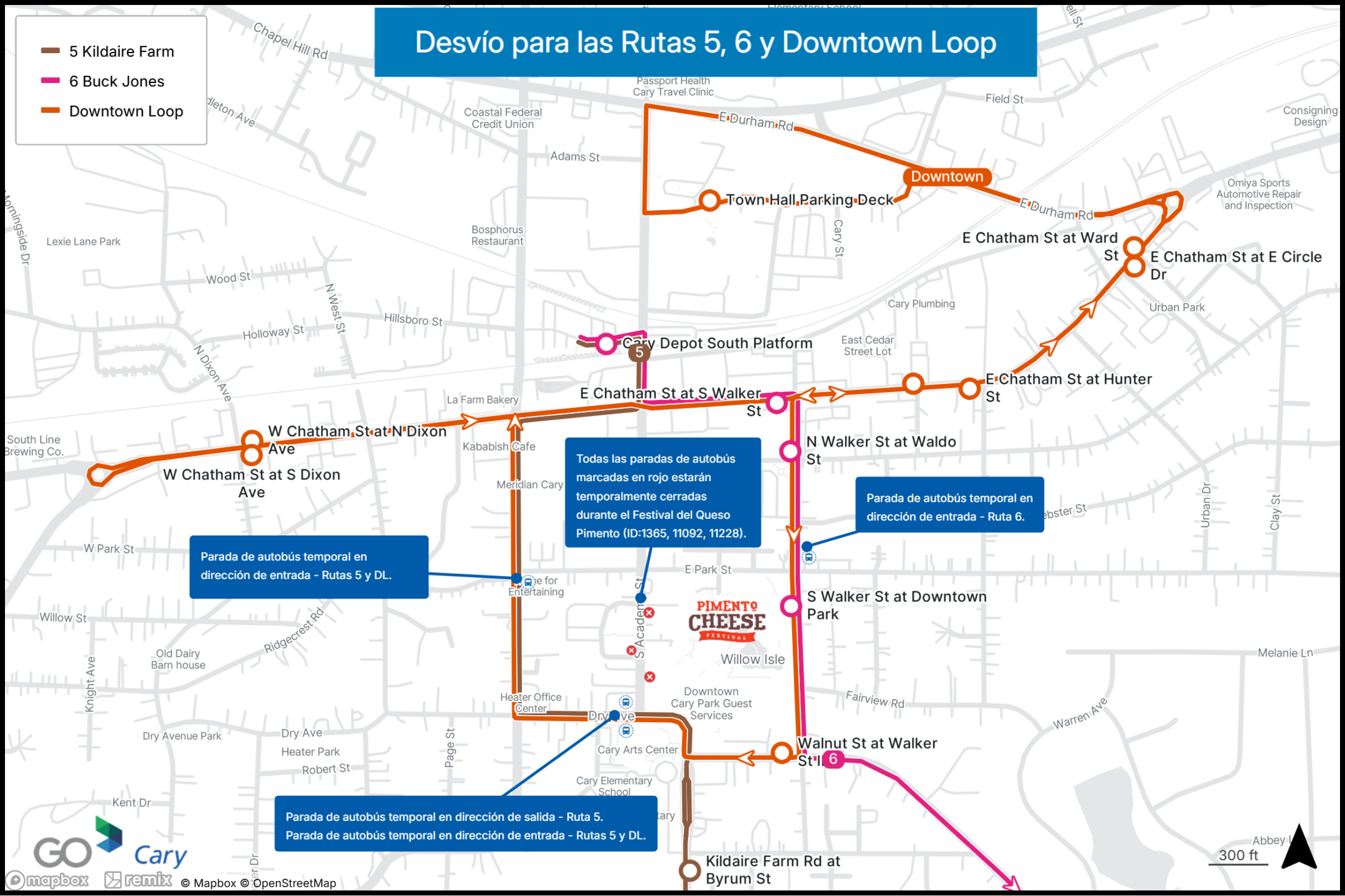 Pimento Cheese Detour Map Spanish